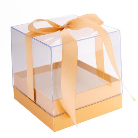 SCATOLA TRASPARENTE 14x14x14CM BASE ORO